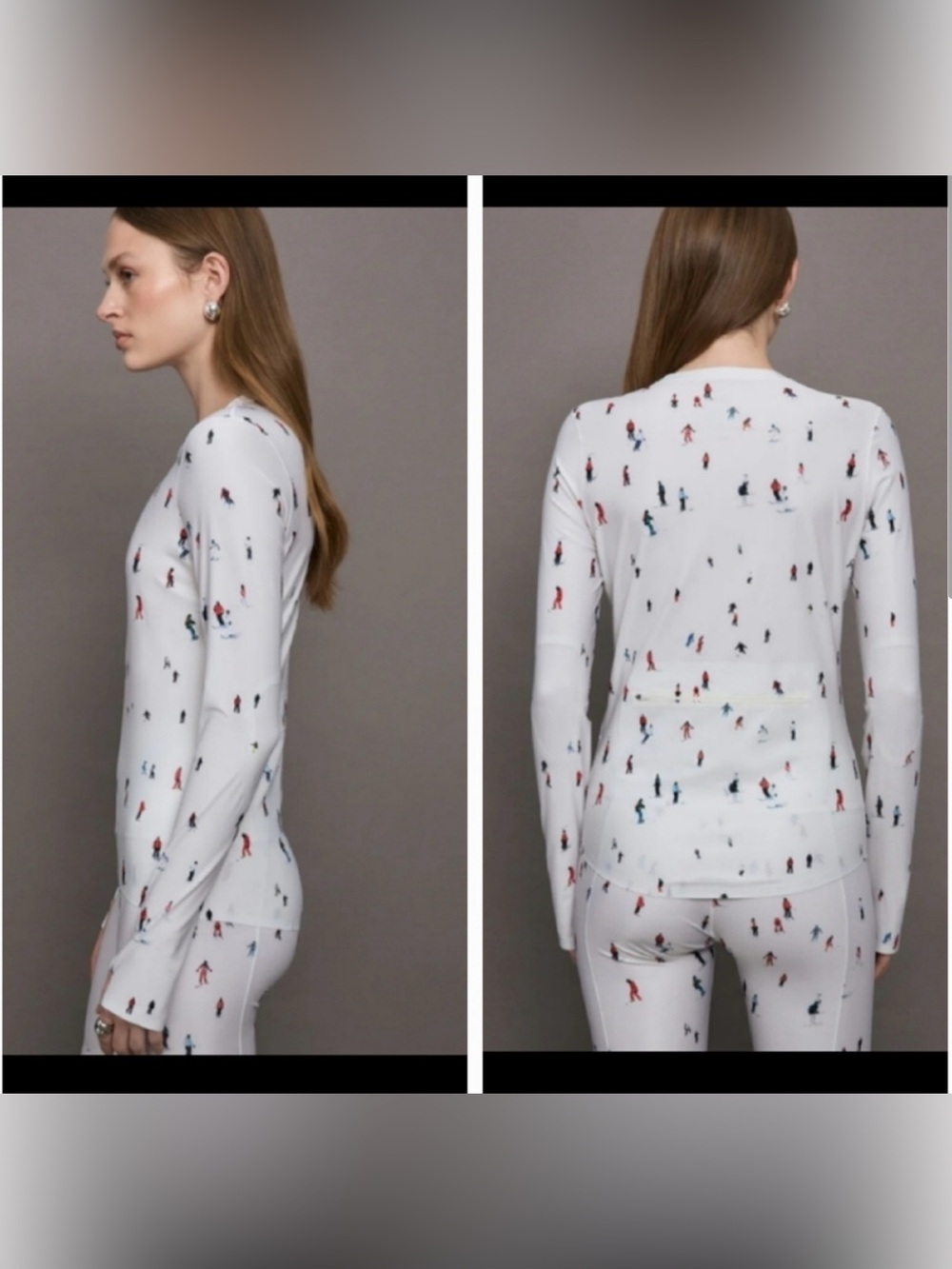 Perfect Moment White Long Sleeve Top with Multicolor Skier Print